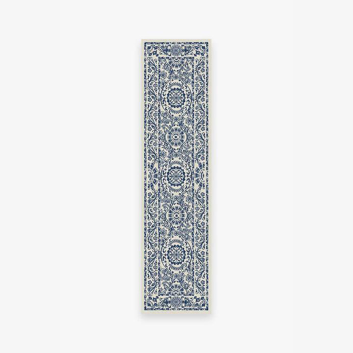 Blue Traditional Floral Rugs Runners for Living Room Bedroom Hall Office Machine Washable