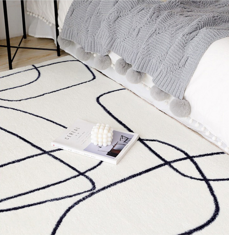 Black And White Line Faux Cashmere Living Room Rug For Domestic Use
