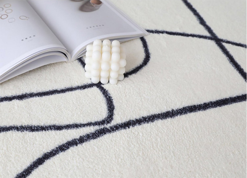 Black And White Line Faux Cashmere Living Room Rug For Domestic Use