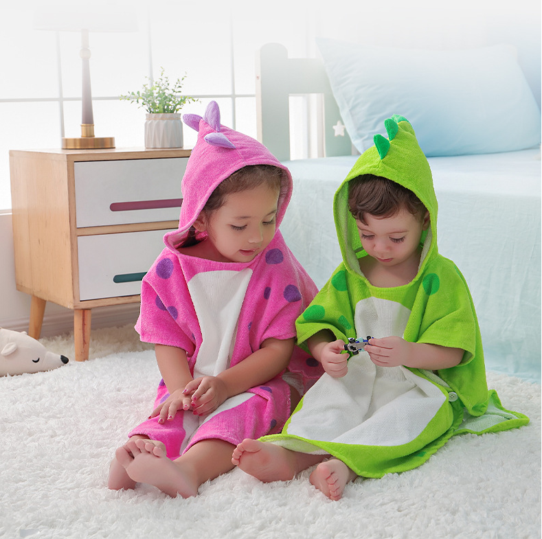 Comfortable Skin-friendly Cosy Green Dinosaur Bathrobe Beach Baby Children Towels 01