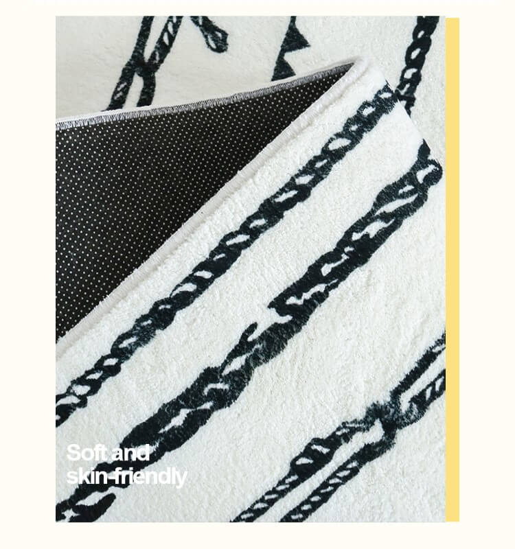 Black Lines Pattern Faux Cashmere Soft Shaggy Area Rug Carpets For Living Room Bedroom Hall Office