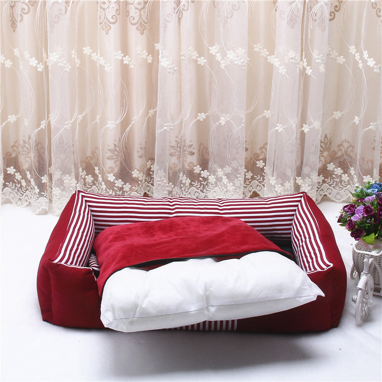 Warm Dark Blue Rectangle Plush Pet Nest Soft Breathable Cat Bed Dog Bed