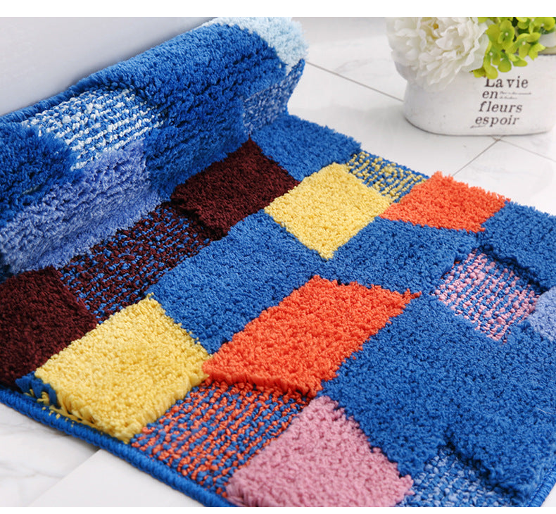 Blue Diamond Striped Patterned Entryway Doormat Rugs Kitchen Bathroom Anti-slip Mats