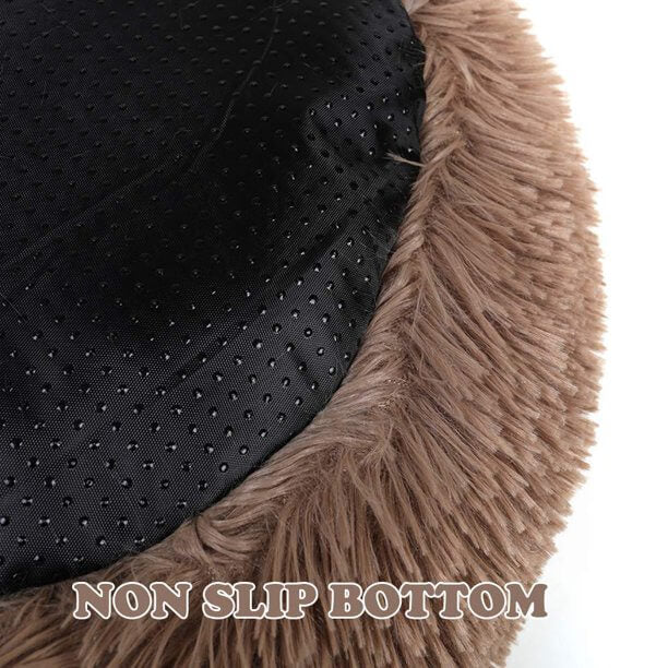 Fluffy Soft Warm Light Brown Round Donuts Plush Pet Bed for Dogs & Cats