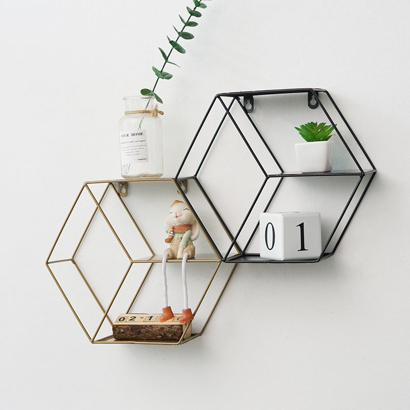 Black Simplicity Iron Hexagonal Wall Storage Decoration Creative Home Living Room Wall Shelf