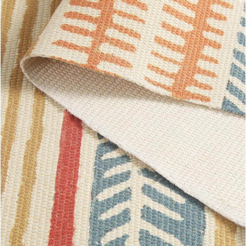 Colourful Geometric Cotton Area Rug with Tassel Hand Woven Floor Carpet Rug for Living Room Bedroom