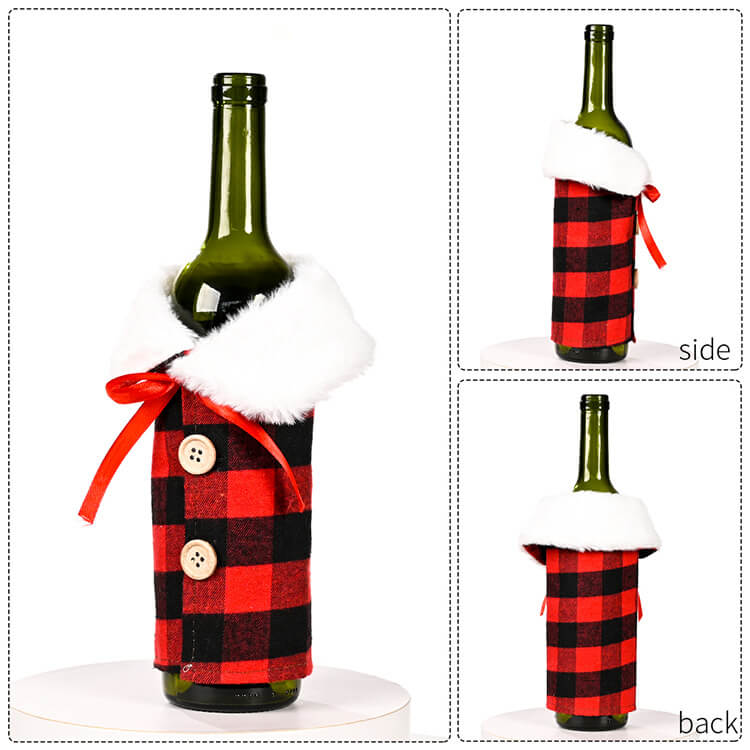 Lapel Red and Black Lattice Christmas Wine Bottle Covers Decoration