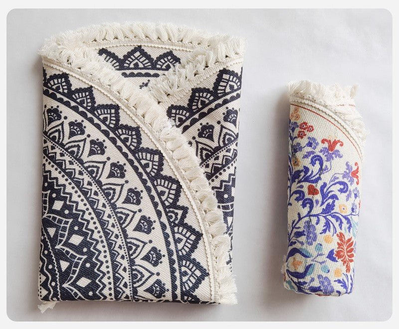 Brown Printed Pattern Cotton Area Rug with Tassel Hand Woven Machine Washable Floor Carpet Rug