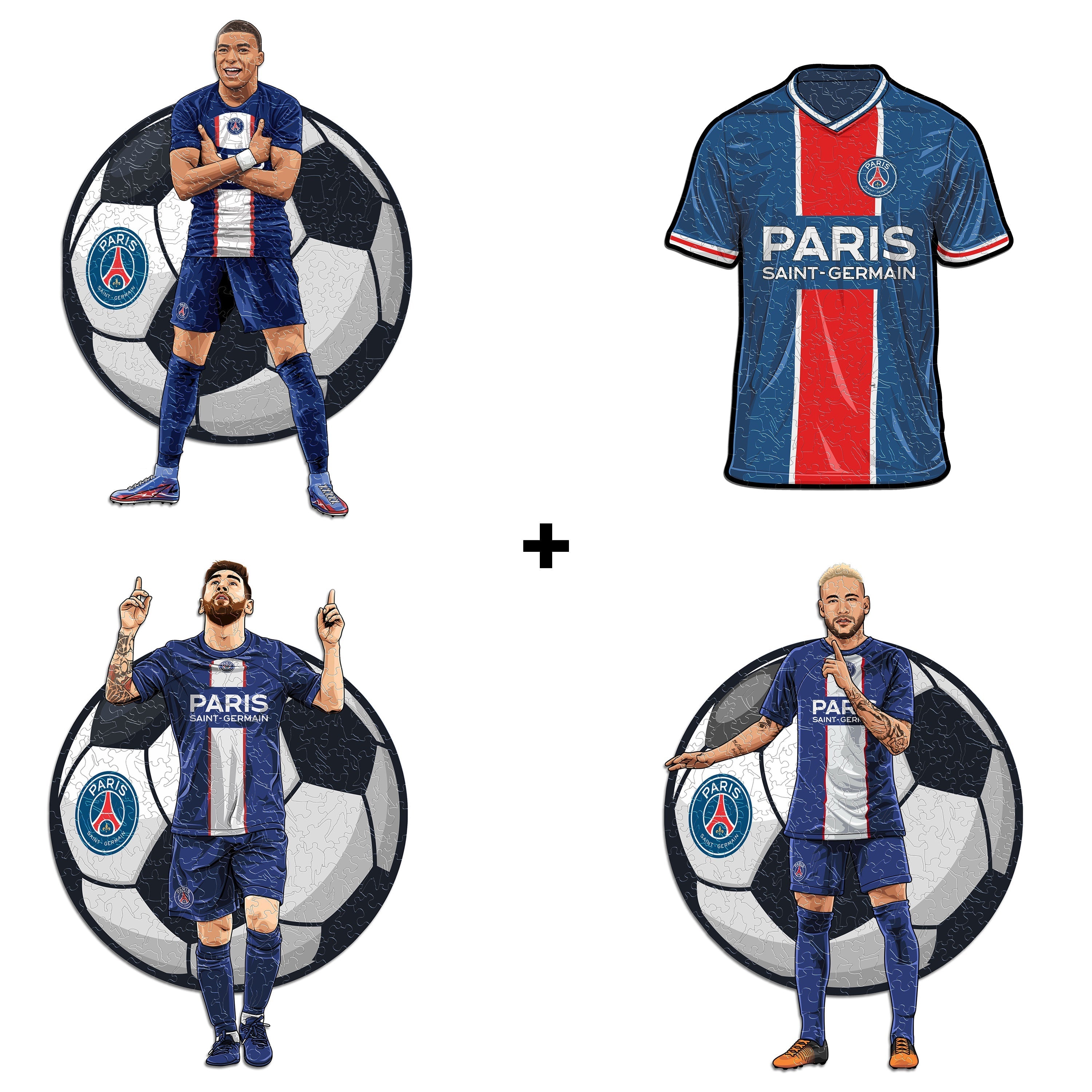 4 PACK PSG FC® Jersey + Lionel Messi + Kylian Mbappé + Neymar Jr.