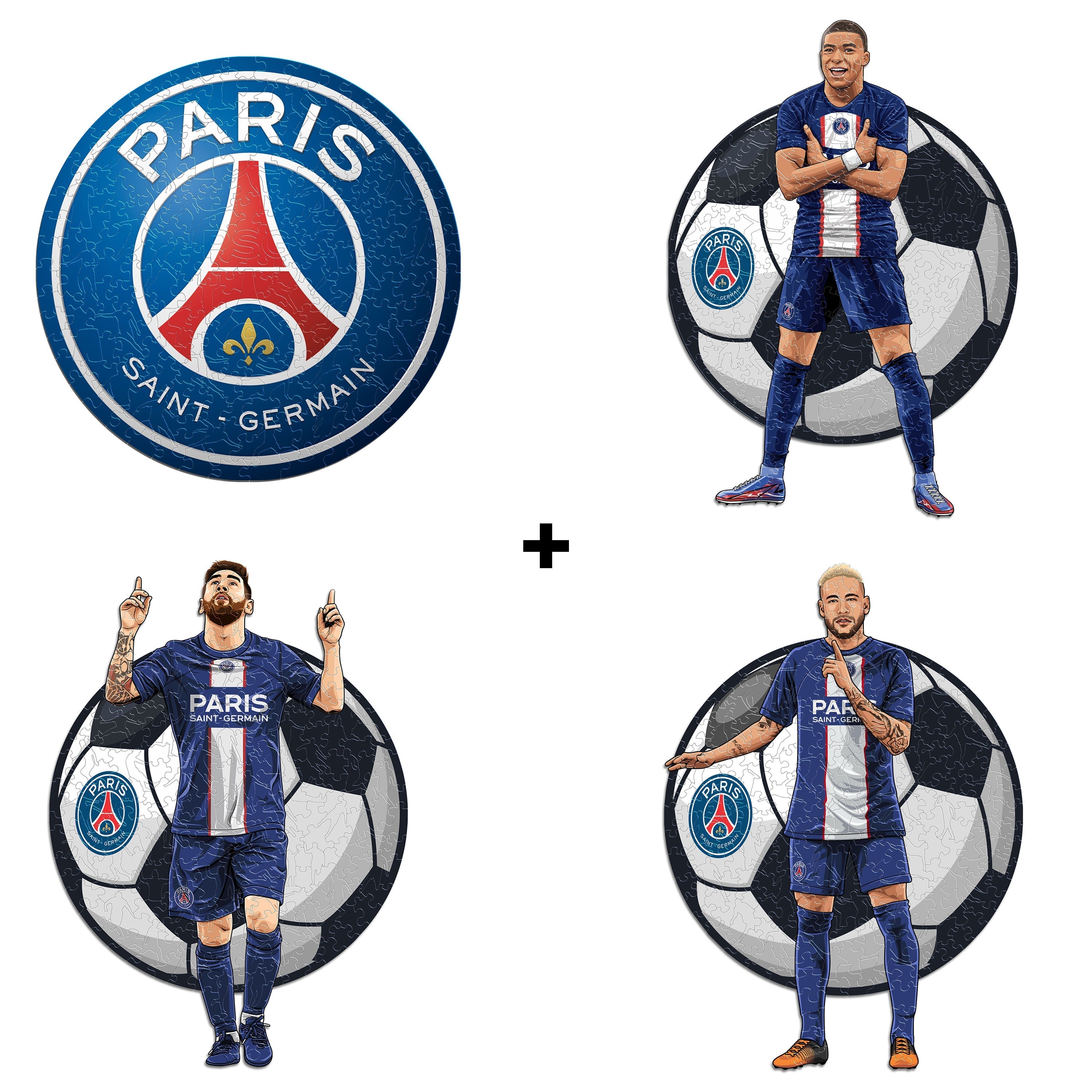 4 PACK PSG FC® Logo + Lionel Messi + Kylian Mbappé + Neymar Jr.