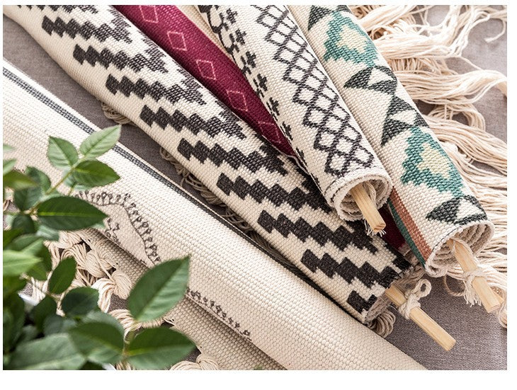 Pretty Colourful Hexagon Geometric Pattern Cotton Hanging Rugs Tapestry with Tassel Handwoven for Bedroom Living Room Hall Wall Decor Art Tapestries