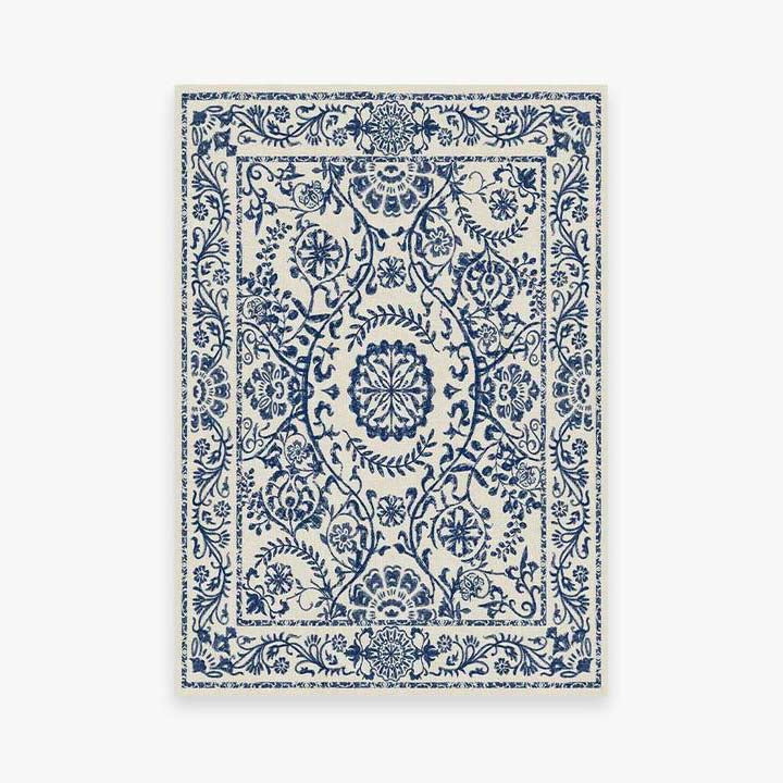 Blue Traditional Floral Rugs Runners for Living Room Bedroom Hall Office Machine Washable