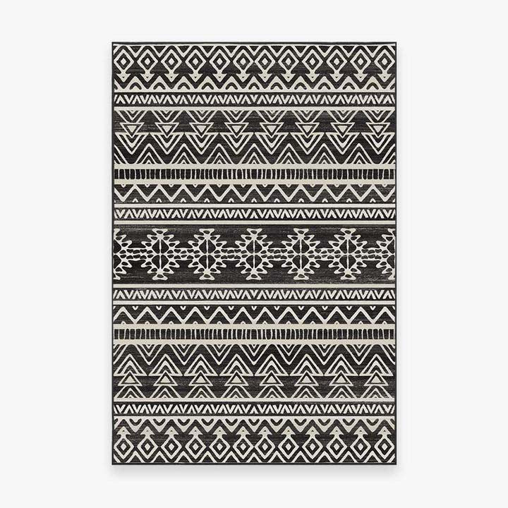 Modern Black Geometric Rugs for Living Room Bedroom Hall Office Machine Washable