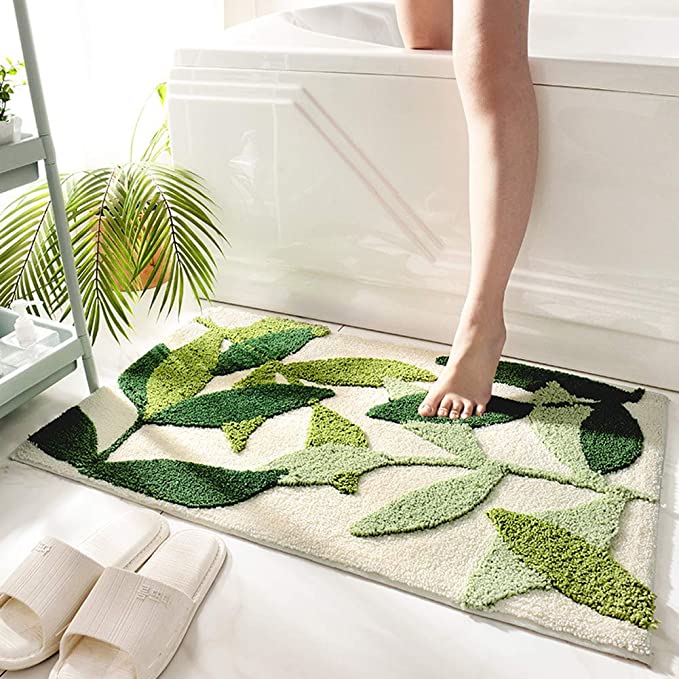 Extra Soft Flocking Bath Mats Absorbent Non-Slip Bathroom Rugs  Leaves