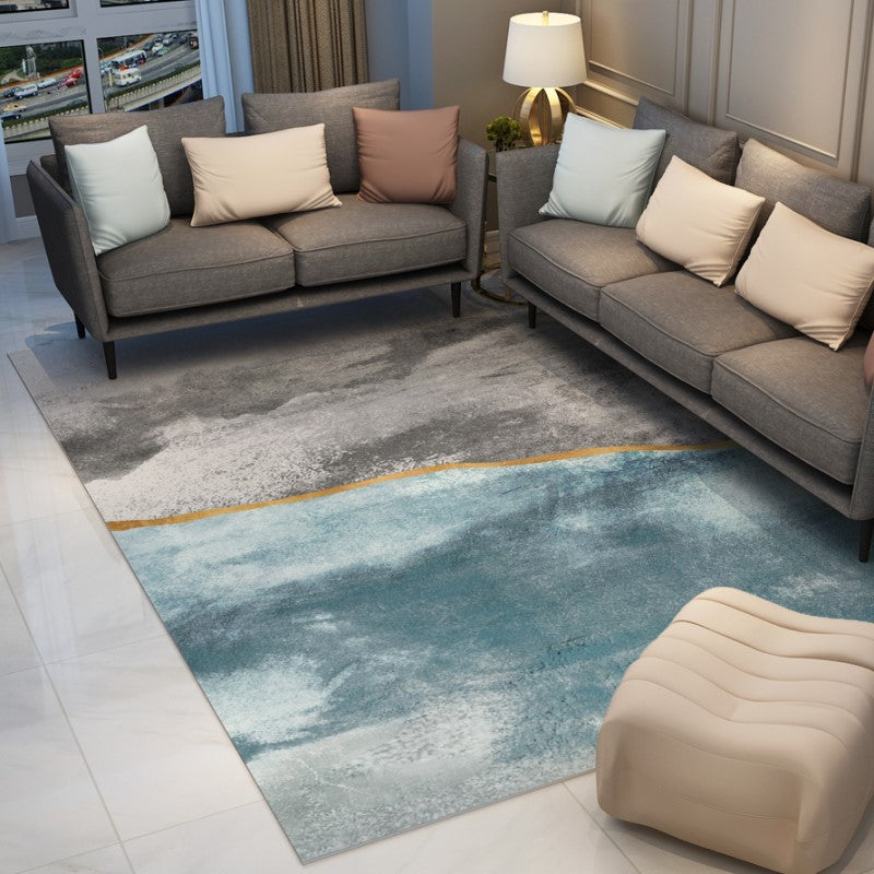 Grey Blue Modern Geometric Simple Rugs for Living Room Dining Room Bedroom Hall