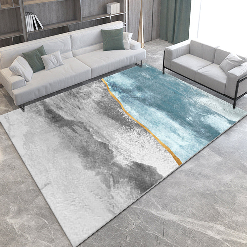 Grey Blue Modern Geometric Simple Rugs for Living Room Dining Room Bedroom Hall