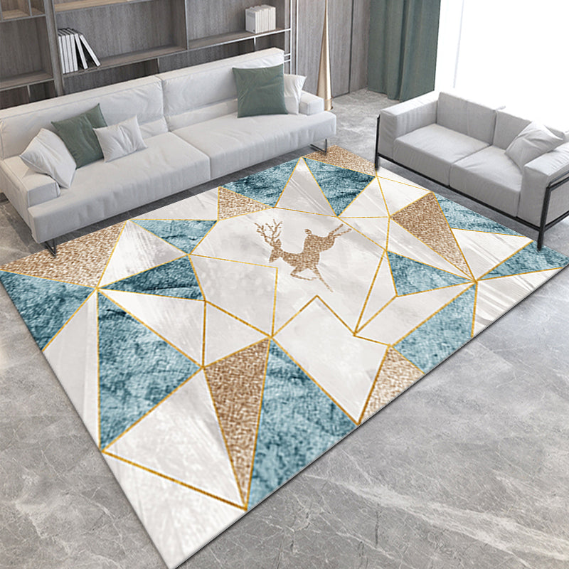 Golden Blue Fawn Modern Geometric Simple Rugs for Living Room Dining Room Bedroom Hall