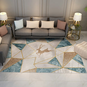 Golden Blue Fawn Modern Geometric Simple Rugs for Living Room Dining Room Bedroom Hall