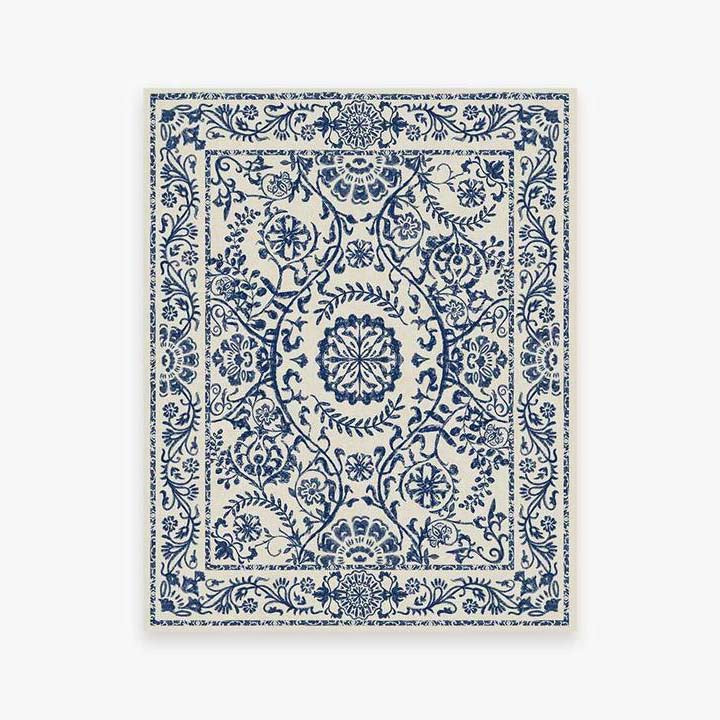 Blue Traditional Floral Rugs Runners for Living Room Bedroom Hall Office Machine Washable
