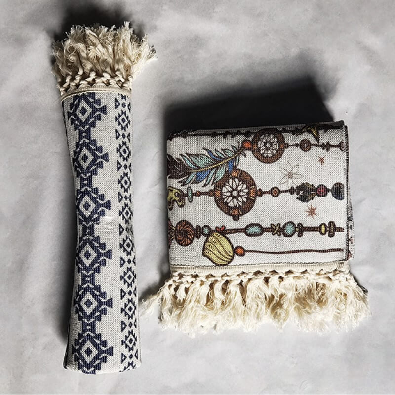 Classical Printed Patterns Cotton and Linen Area Rug with Tassel Handwoven Floor Carpet Rug for Living Room Bedroom 01