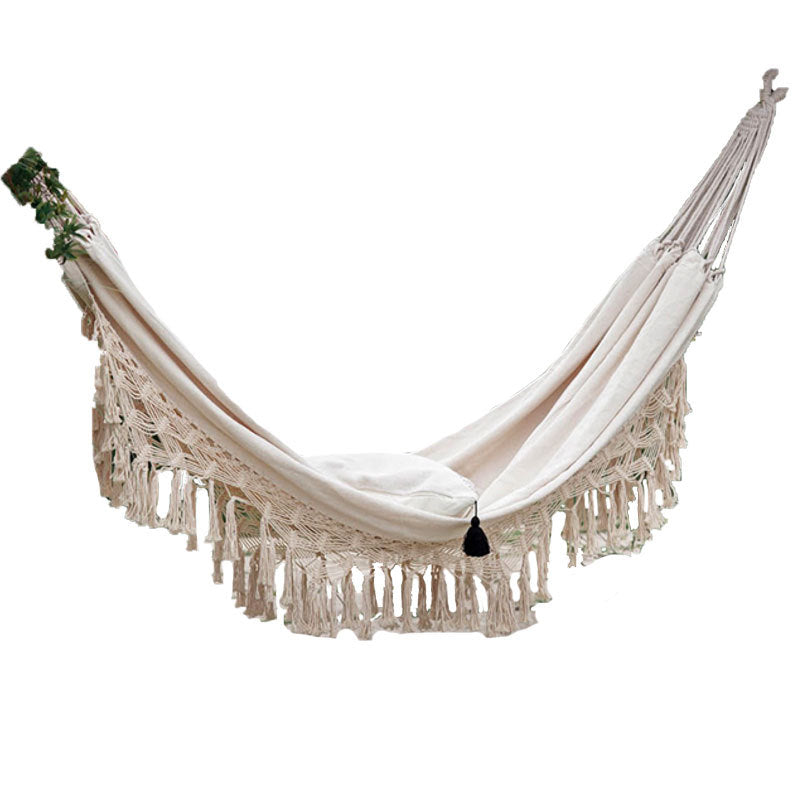 Tasseled Double Cotton Hammock with Extra Thick Ties and Storage Bag
