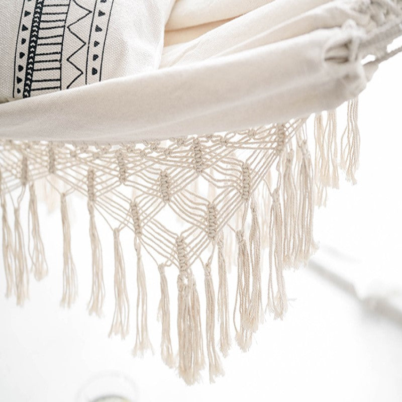 Tasseled Double Cotton Hammock with Extra Thick Ties and Storage Bag