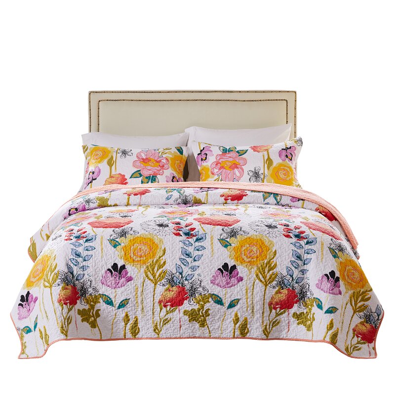 Reversible Cozy Floral Cotton Quilt Set
