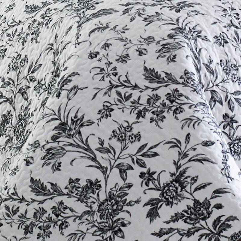 Gray Floral Cotton Reversible Quilt Set