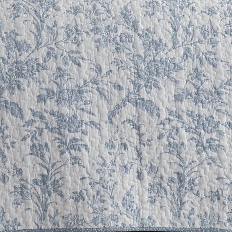 Light Blue Floral Cotton Reversible Quilt Set