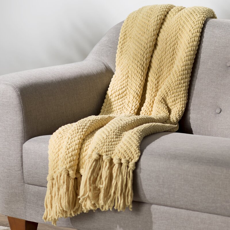 Yellow Casual Tweed Throw