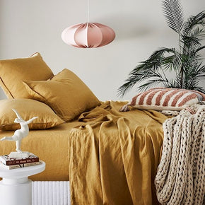 Vintage Yellow Washed Linen Sheet Set