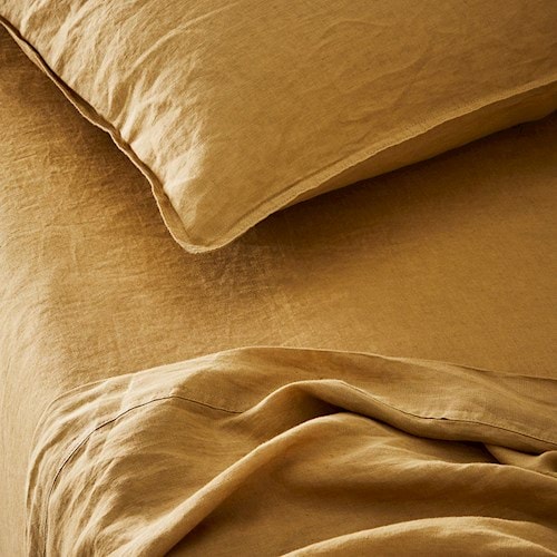 Vintage Yellow Washed Linen Sheet Set