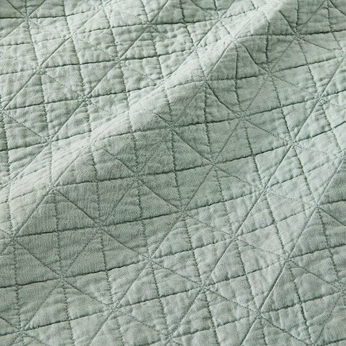 Vintage Green Washed Linen Quilted Eucalyptus Coverlet