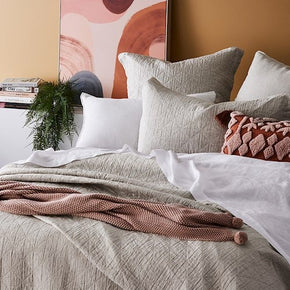 Light Grey Vintage Washed Linen Quilted Eucalyptus Coverlet