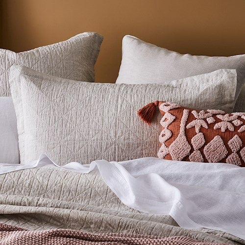 Light Grey Vintage Washed Linen Quilted Eucalyptus Coverlet