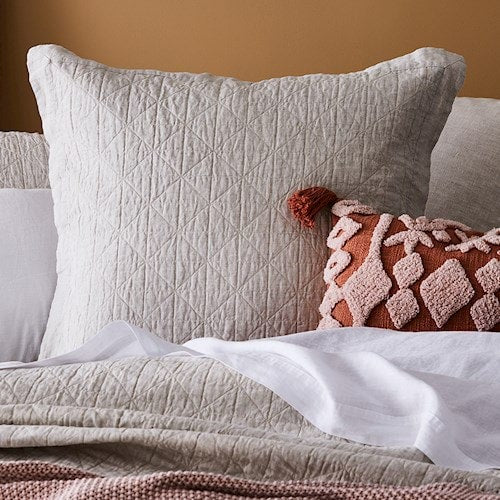 Light Grey Vintage Washed Linen Quilted Eucalyptus Coverlet