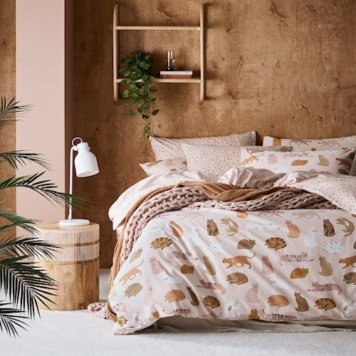 Printed Flannelette Pink Cat Quilt Cover Set