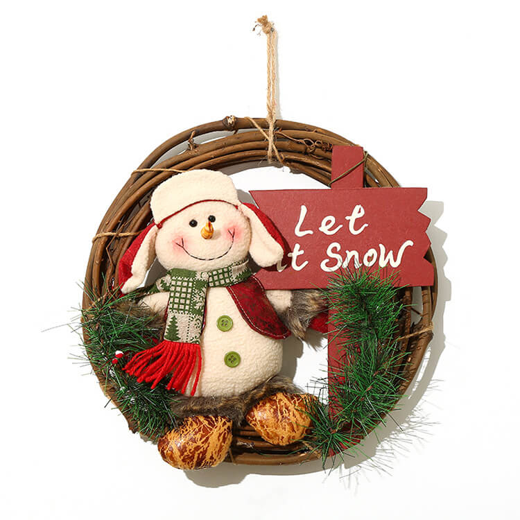 Christmas Rattan Hanging Wreath Christmas Wreaths for Front Door Santa Snowman Deer Christmas Wreath