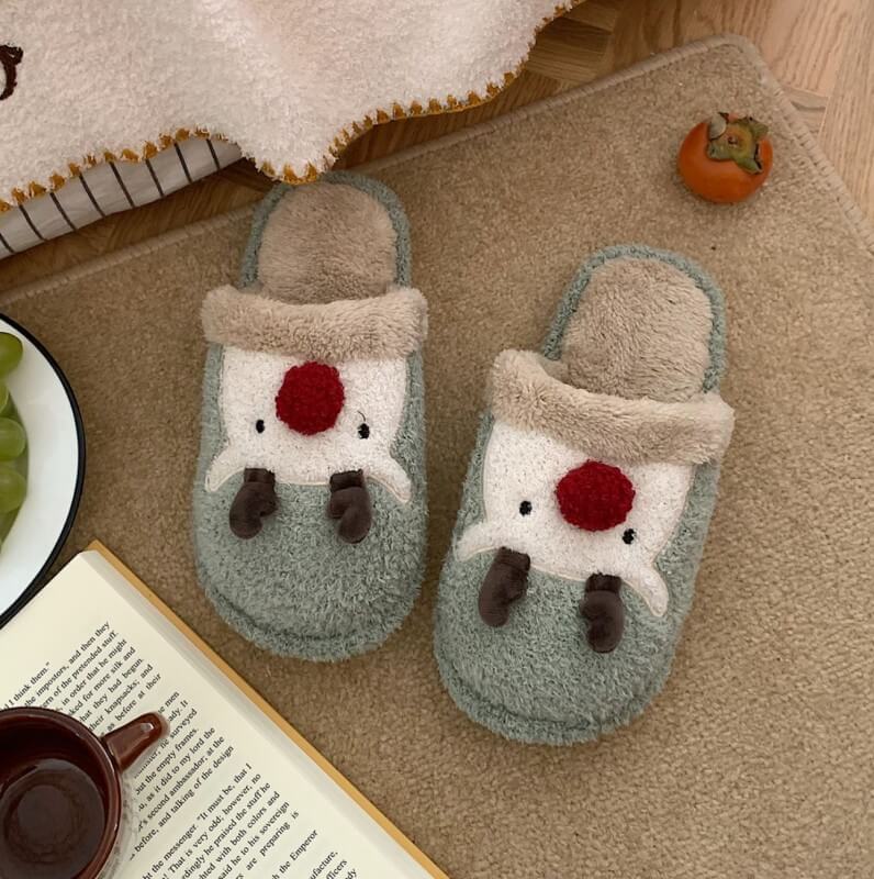 Cute Indoor Plush Slippers Christmas Elk Winter Warm Slippers