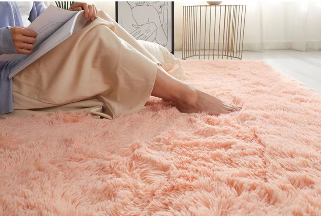 Orange-pink Color Modern Plain Rug Bedroom Living Room Sofa Rug Soft Plush Shaggy Rugs