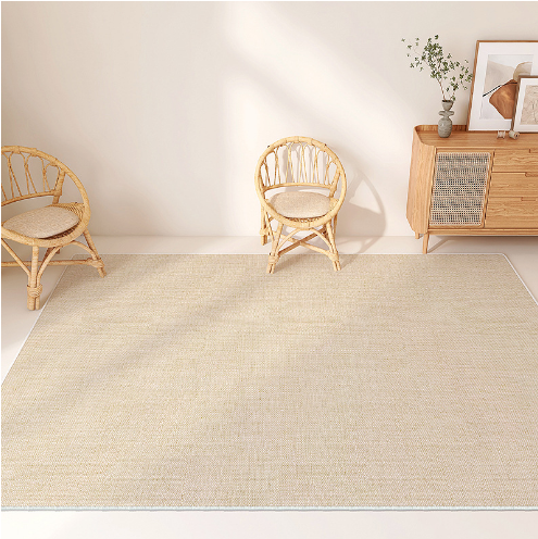 Linen Patterned Light Khaki Modern Minimalist Living Room Rug Bedroom Sofa Coffee Table Rug 04
