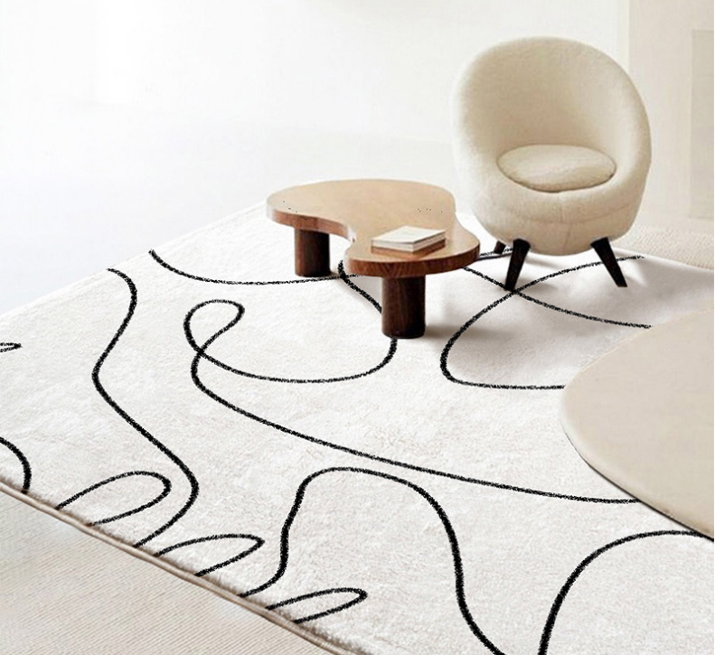 Black And White Line Faux Cashmere Living Room Rug For Domestic Use