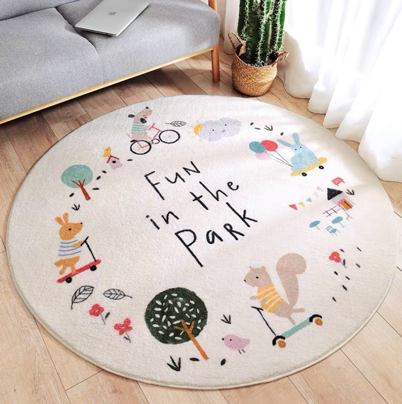 Cute Animals Round Faux Cashmere Rugs For Living Room Bedroom Rug Bedside Rug Children's Room