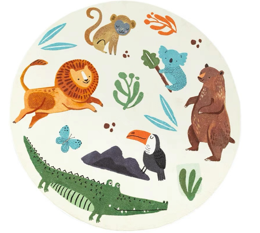 Cute Animals Round Faux Cashmere Rugs For Living Room Bedroom Rug Bedside Rug Children's Room