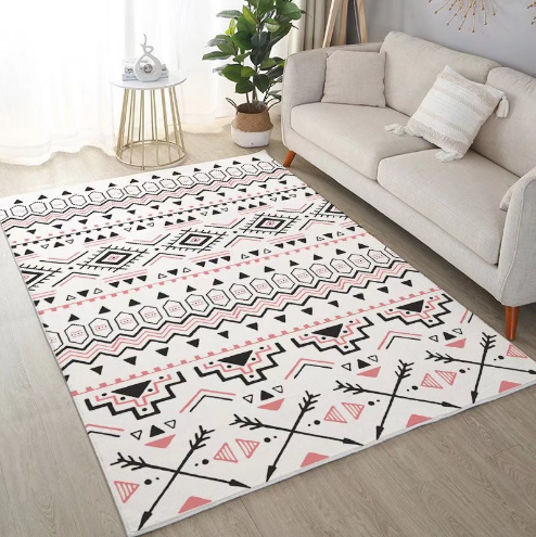 Persian-style Geometric Pattern Faux Cashmere Rugs For Living Room Bedroom Bedside Rugs Anti-slip Foot Mats