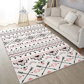 Persian-style Geometric Pattern Faux Cashmere Rugs For Living Room Bedroom Bedside Rugs Anti-slip Foot Mats