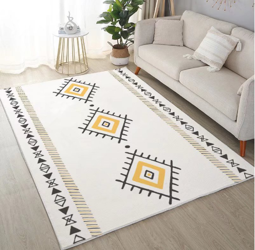 Persian-style Geometric Pattern Faux Cashmere Rugs For Living Room Bedroom Bedside Rugs Anti-slip Foot Mats