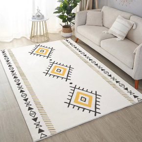 Persian-style Geometric Pattern Faux Cashmere Rugs For Living Room Bedroom Bedside Rugs Anti-slip Foot Mats