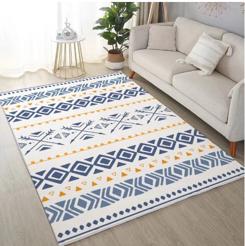 Persian-style Geometric Pattern Faux Cashmere Rugs For Living Room Bedroom Bedside Rugs Anti-slip Foot Mats