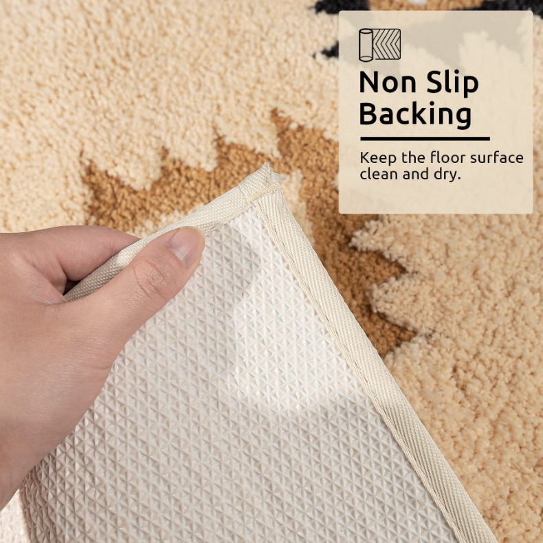 Bohemian Style Super Soft Flocked Bath Mat Absorbent And Non-slip Bathroom Rugs